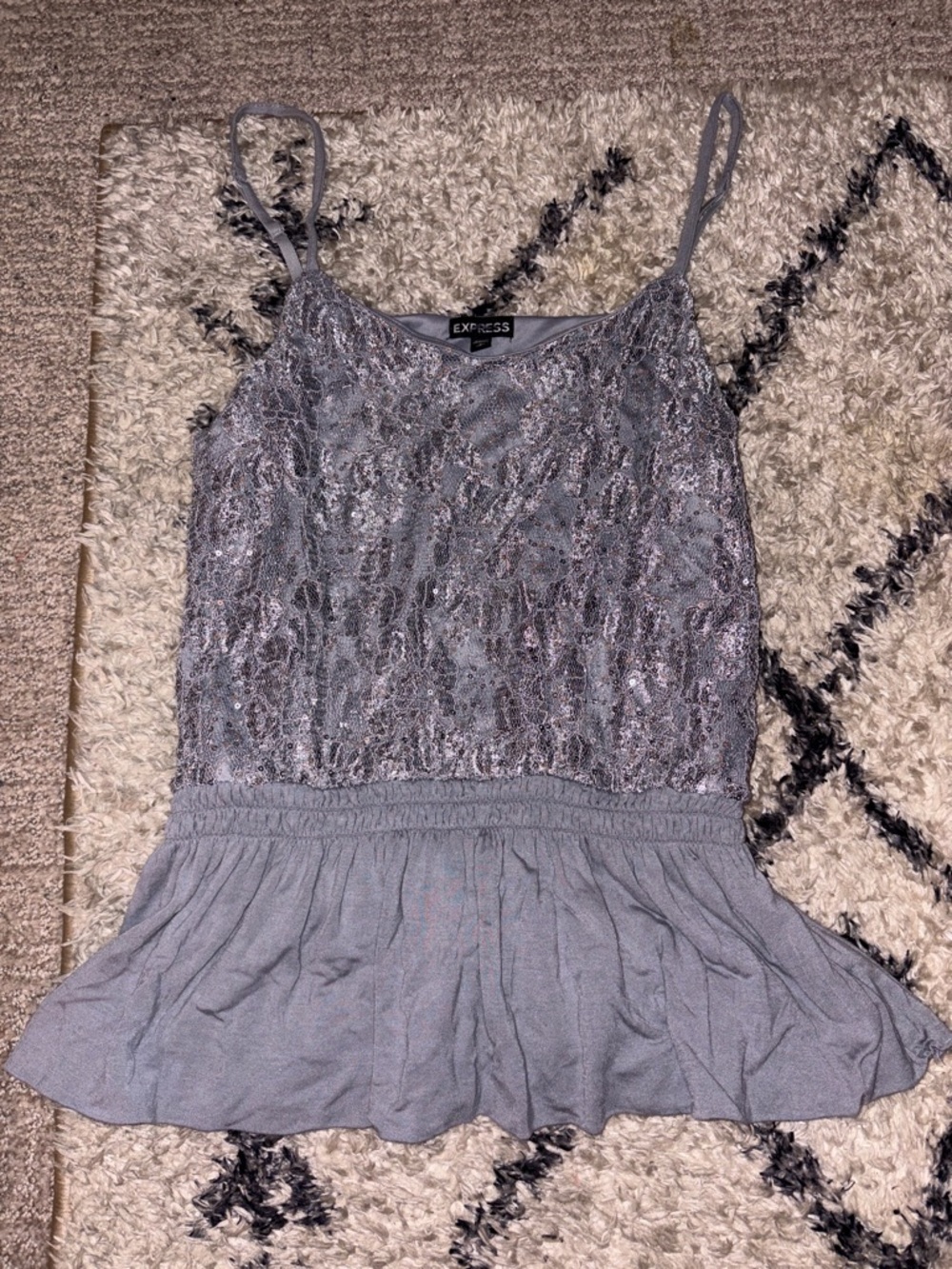 Express Silver Lace Peplum Tank Top